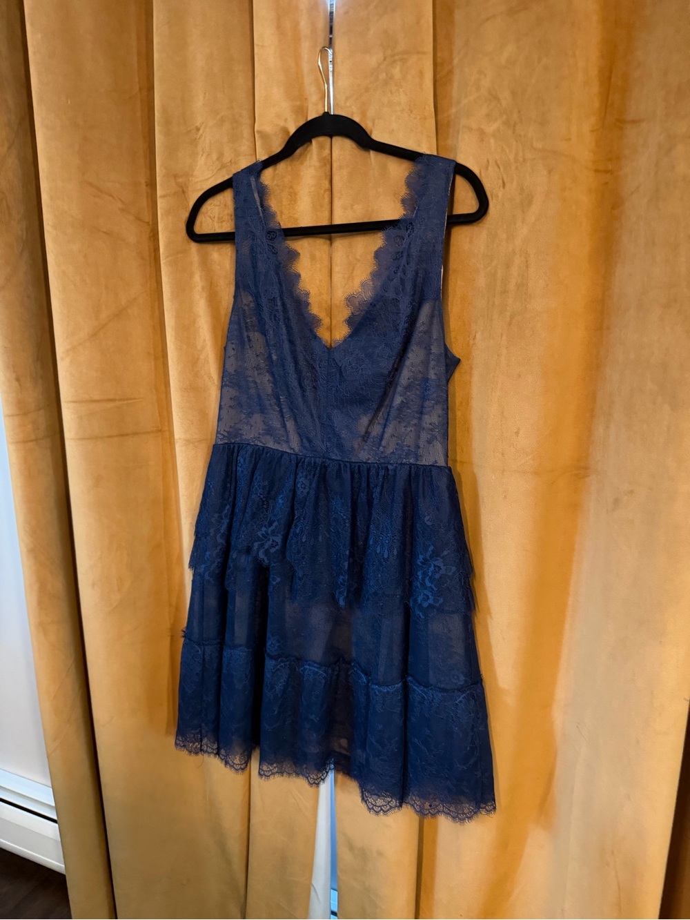 BCBGMaxAzria Navy Lace Tiered V-Neck Mini Dress